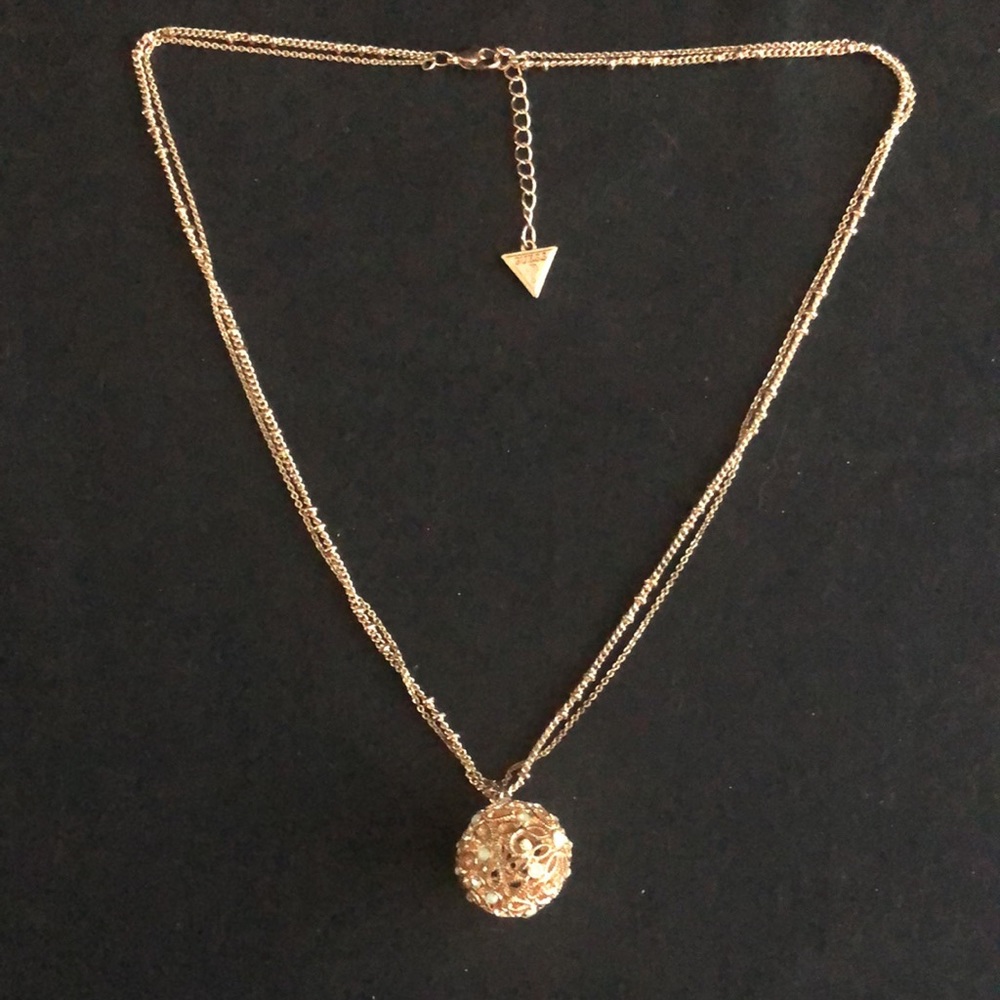 GUESS flower ball pendant rose gold tone necklace